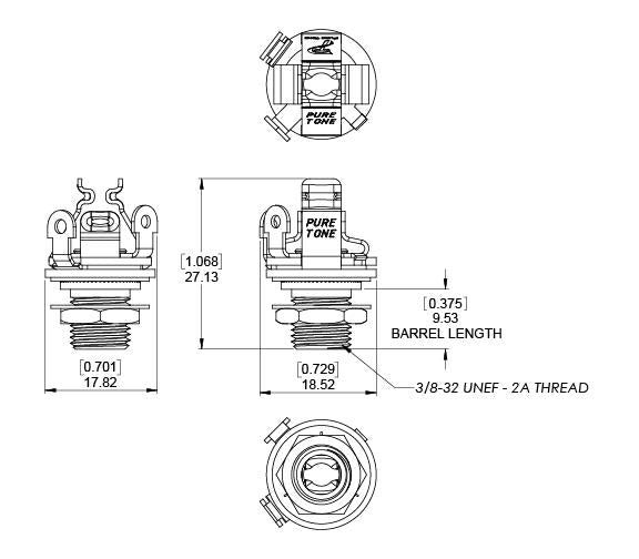 Pure Tone PTT1 Mono Multi-Contact 1/4" Output Jack - Nickel