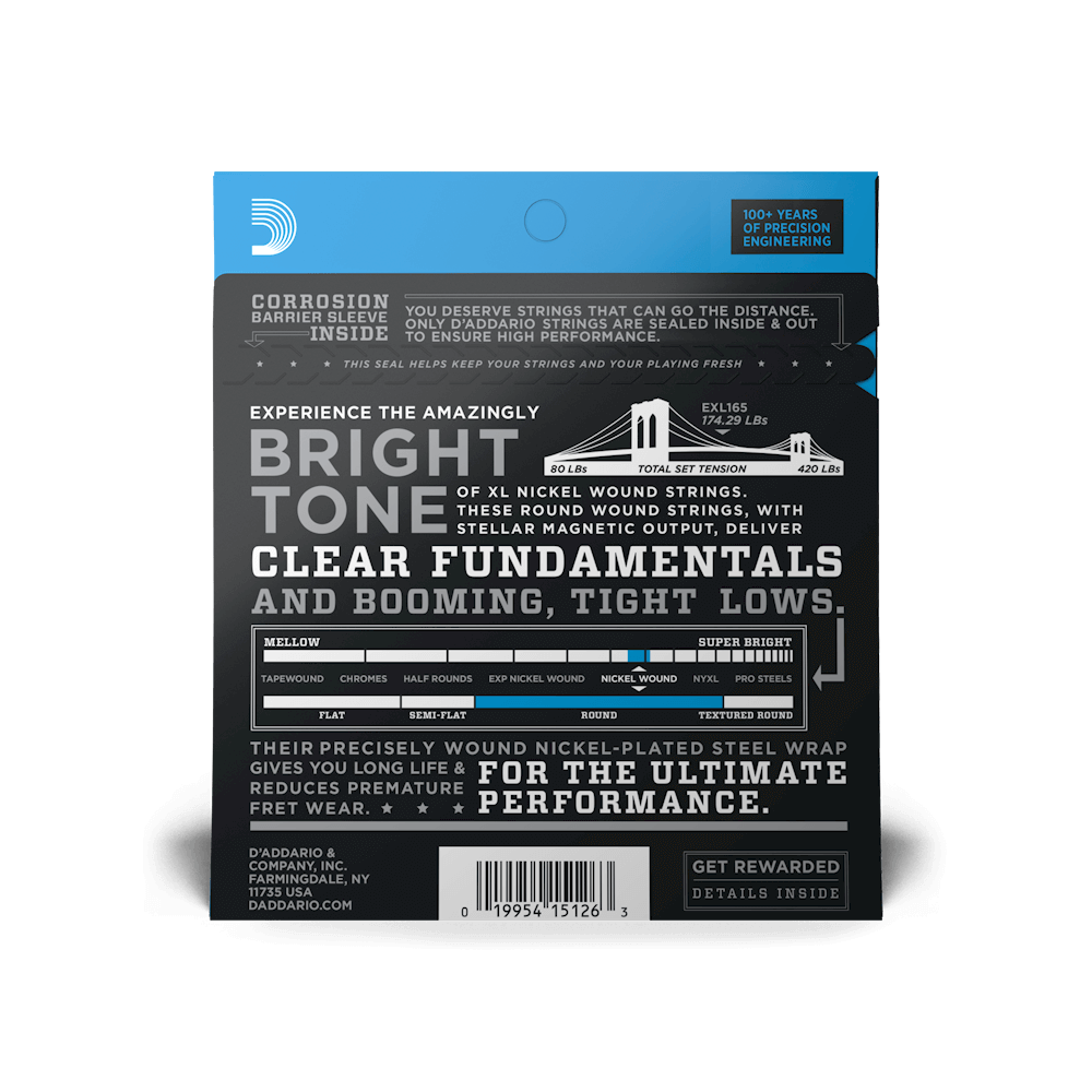 D'Addario EXL165 Nickel Wound Bass Custom Light 45-105 Long Scale