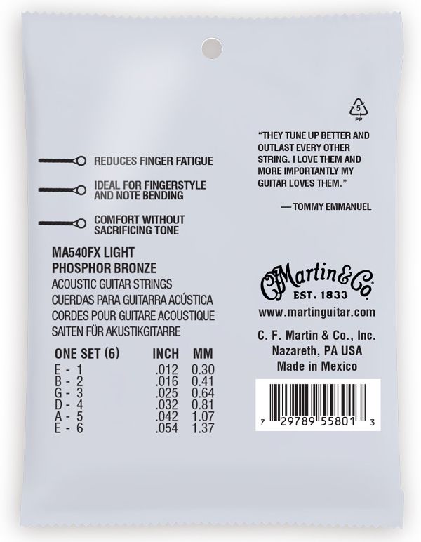 Martin MA540FX Flexible Core Acoustic Strings Light Tommy Emmanuel