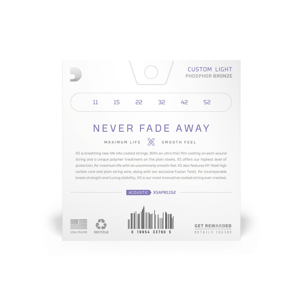 D'Addario XSAPB1152 Coated Phosphor Bronze Light 11-52