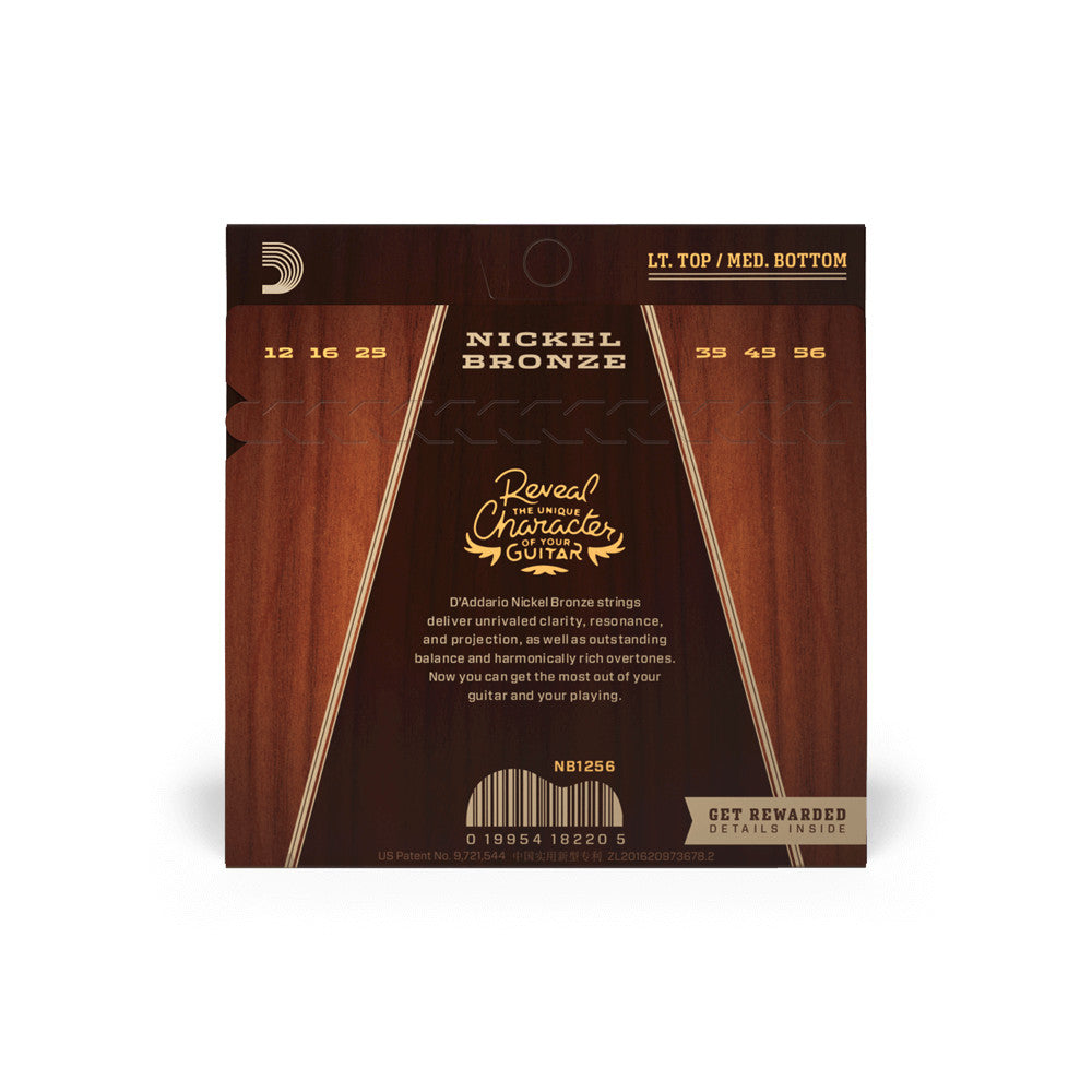 D'Addario NB1256 Nickel Bronze Acoustic Guitar Strings Light 12-53