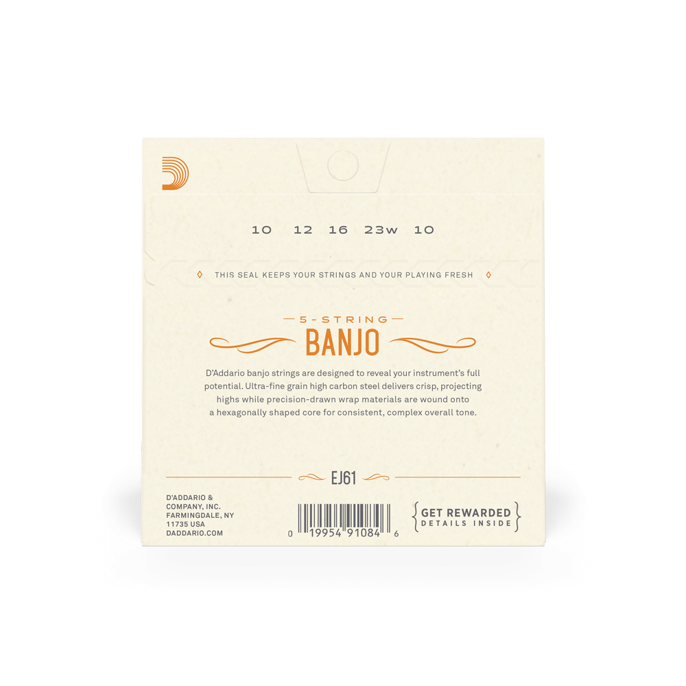 D'Addario EJ61 5-String Banjo Nickel Medium 10-23