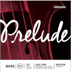 D&#39;Addario J610 3/4M Prelude Bass String Set - 3/4 Scale - Med