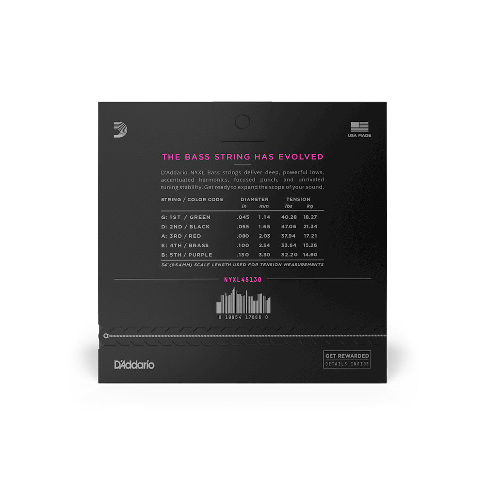 D'Addario NYXL45130 - Set Long Scale Bass - 5-String - 45-130