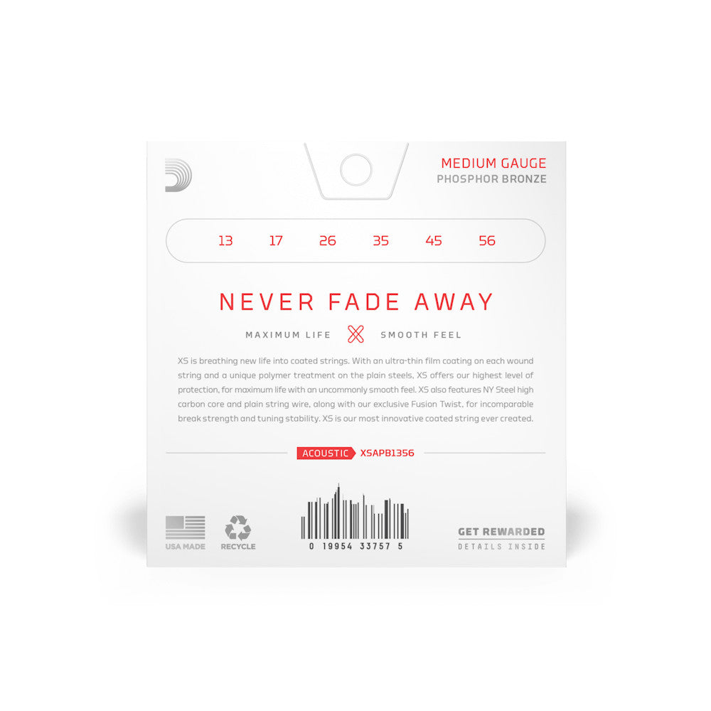 D'Addario XSAPB1356 Coated Phosphor Bronze Light 13-56