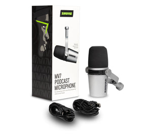 Shure MV7-S Podcast Microphone USB & XLR Output - Silver