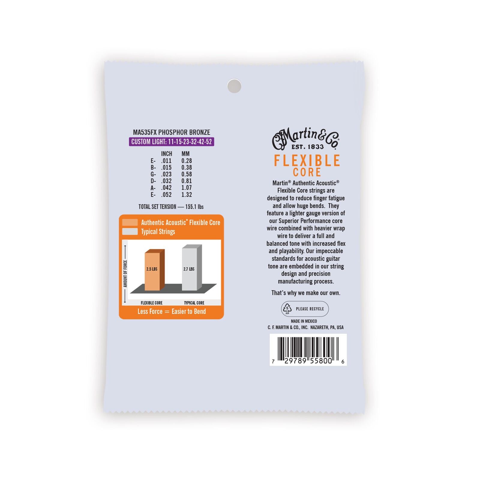 Martin MA535FX  Flexible Core Acoustic Strings Custom Light